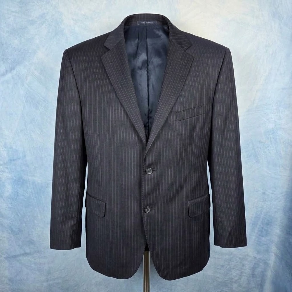 Cremieux Loro Piana Super 130s Wool Pinstripe Suit Jacket Navy 44S 38 Mens